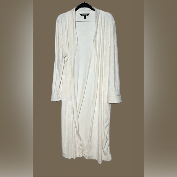 Noire Jasmine Rose Ivory Luxurious Soft Long Robe w/ Front Zipper & Pockets, XL - Picture 5 of 14